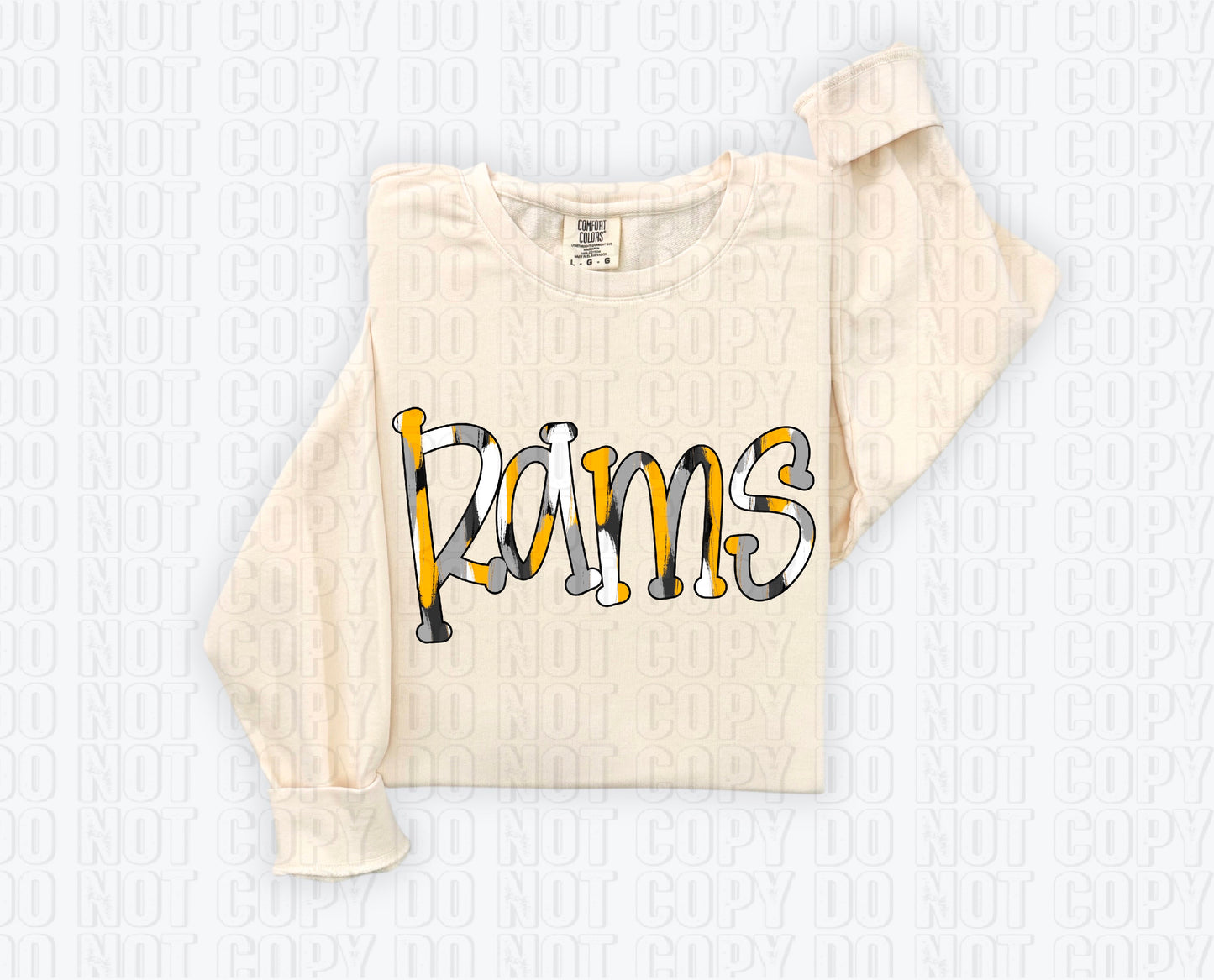 Rams Funky Spotted Serif Mascot Yellow Gold DTF Transfer