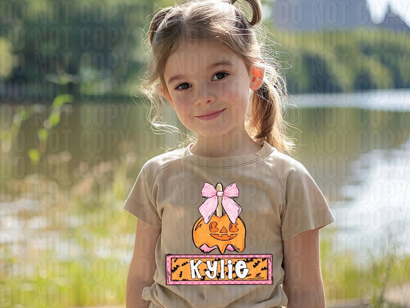 Pumpkin Candy Apple (Girl) With Name Plate Personalized DTF Transfer