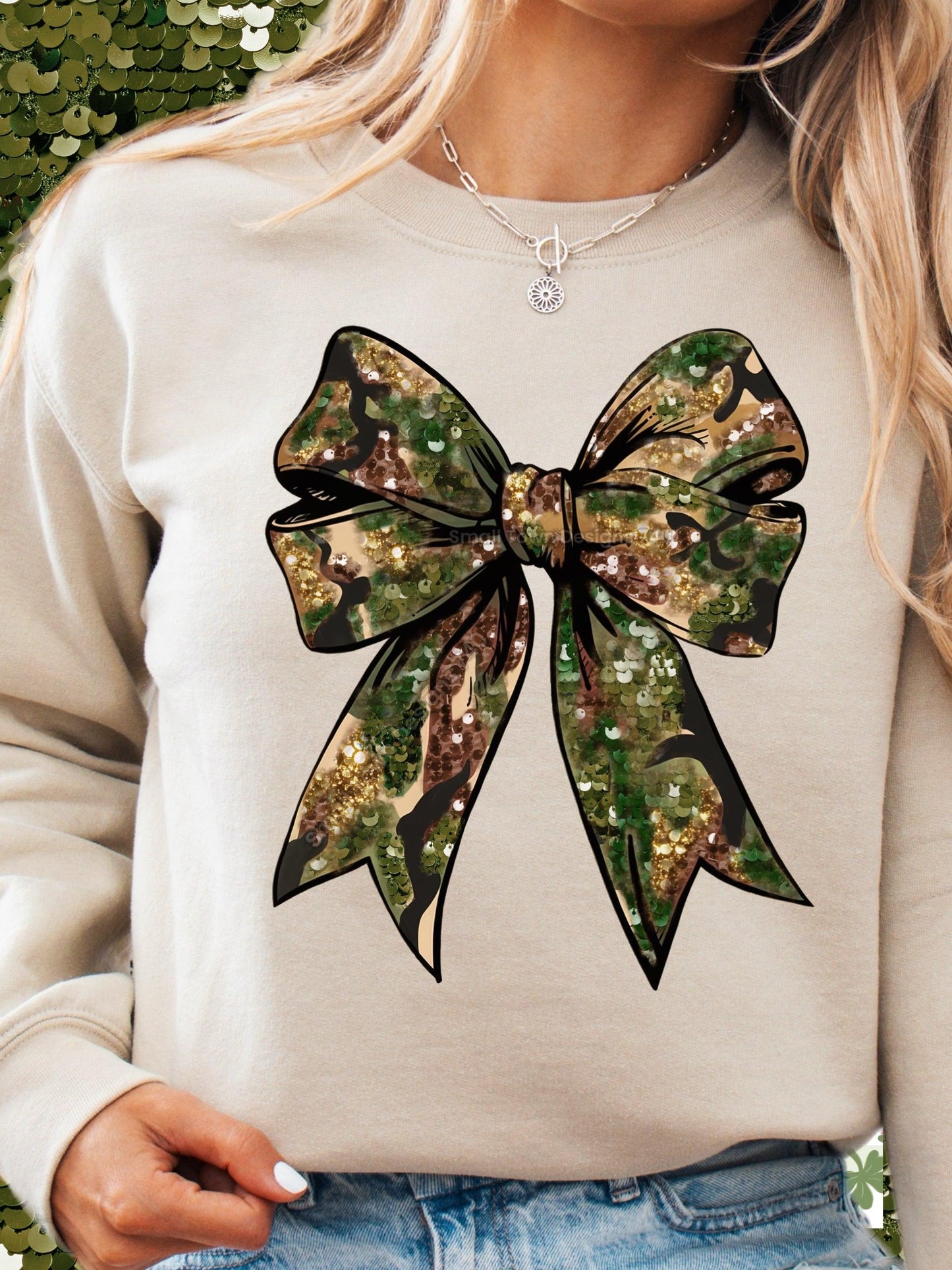 Glittery Camo Bow DTF Transfer