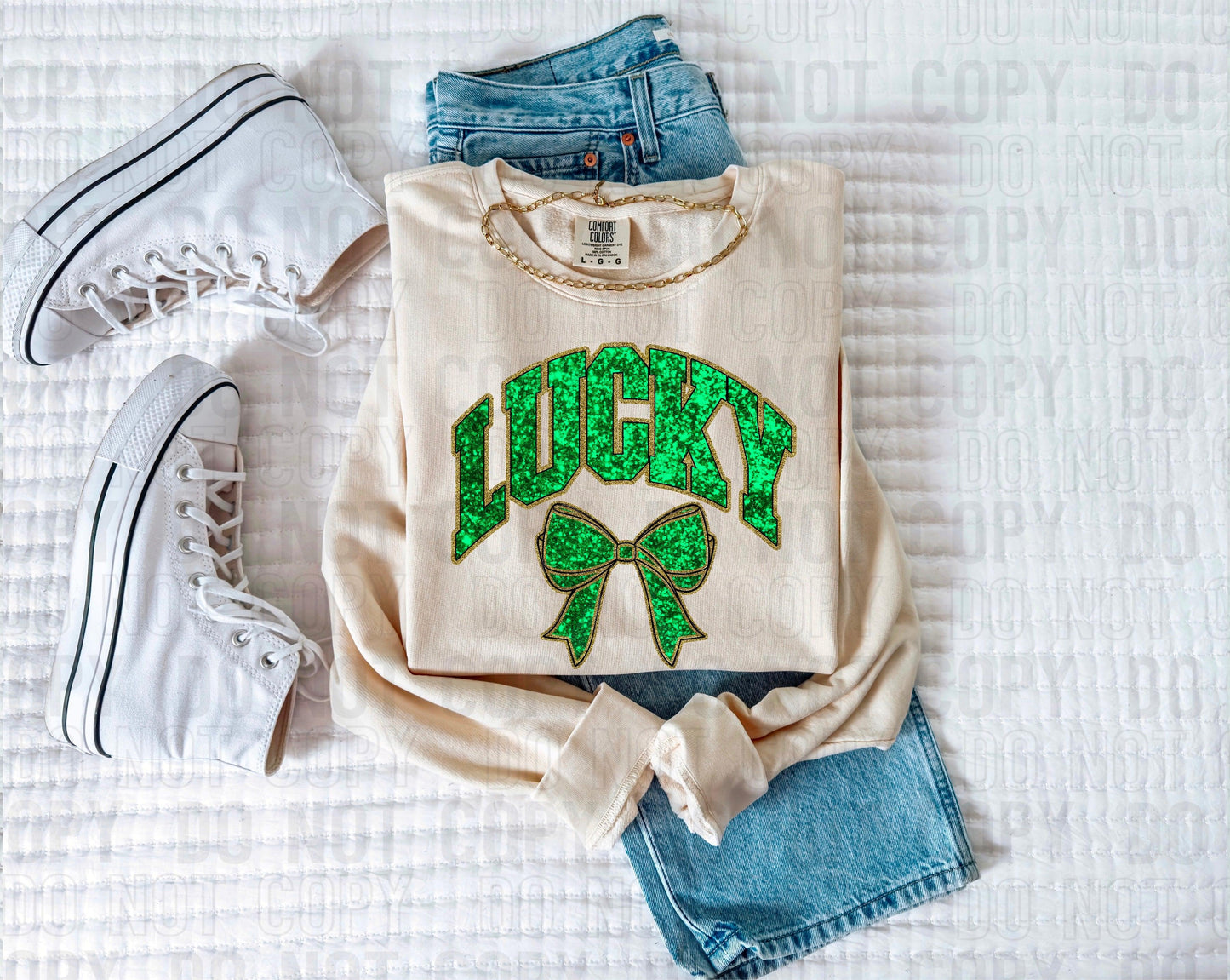 Sequined Lucky With Gold Outline DTF Transfer
