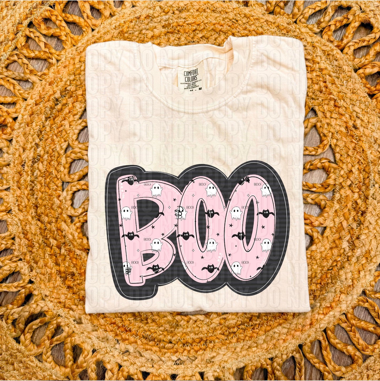 Boo With Ghost Bats And Black Outline DTF Transfer