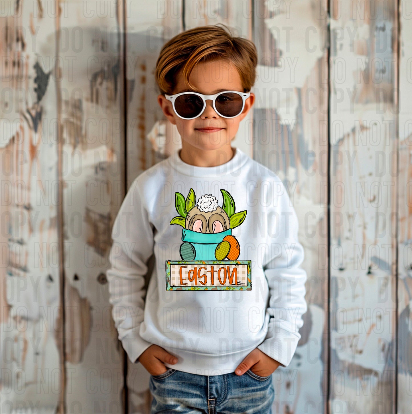 Easter Bunny In Pot (Boy) Custom/Name Personalized Name Plate DTF Transfer