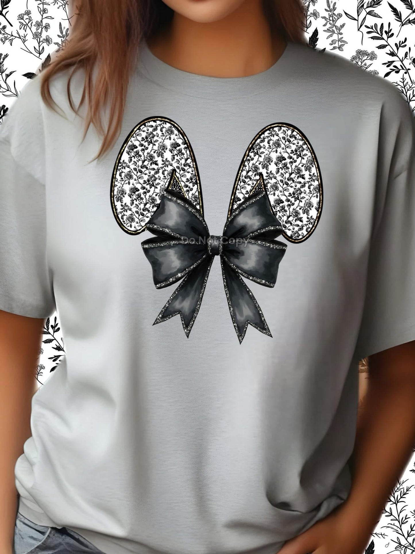 Black Coquette Bunny Ears DTF Transfer
