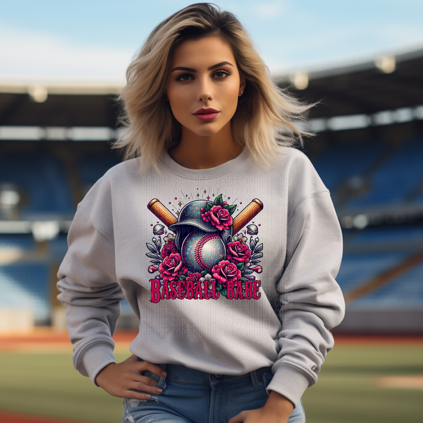 Baseball Babe Pink Roses DTF Transfer
