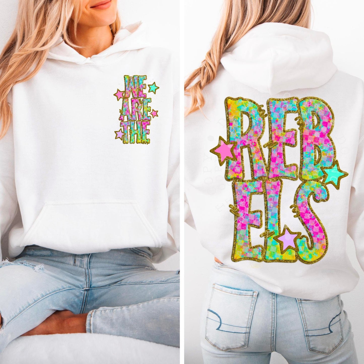 Rebels Star Neon Checker Mascot Front/Back DTF Transfer