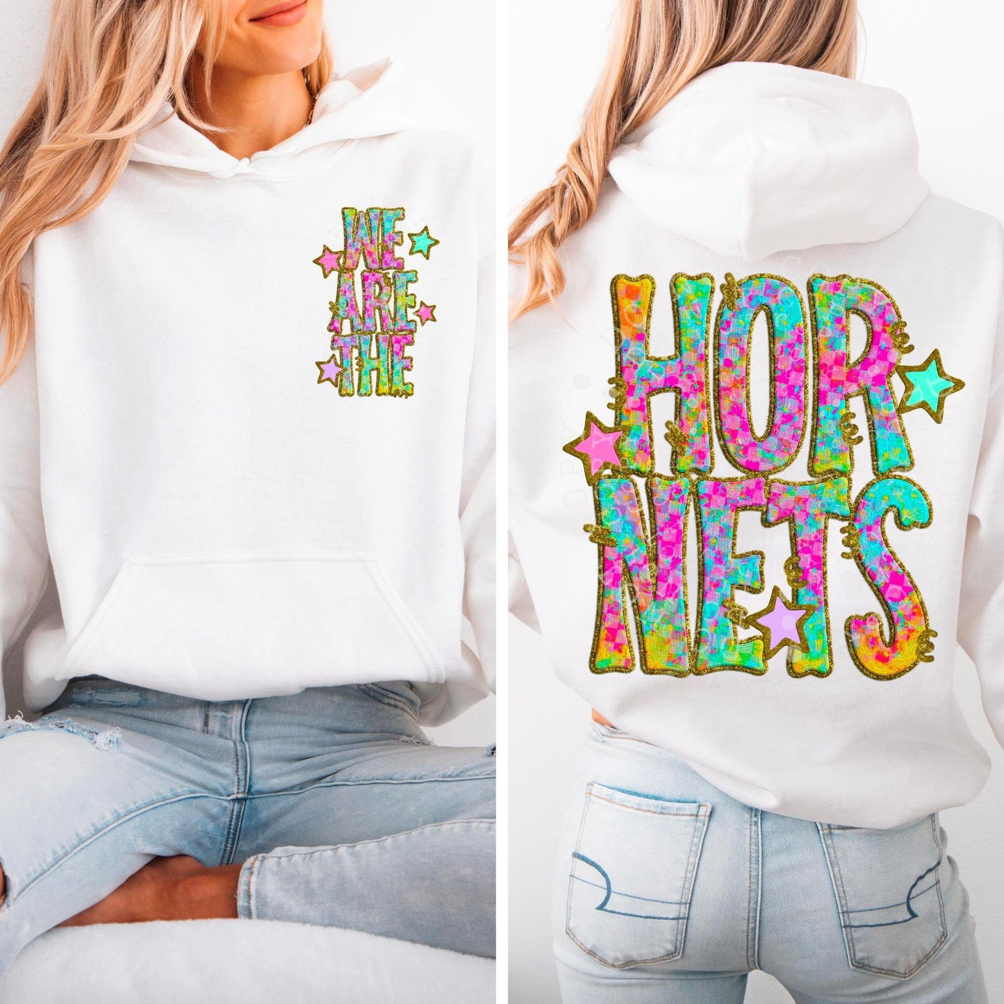 Hornets Star Neon Checker Mascot Front/Back DTF Transfer