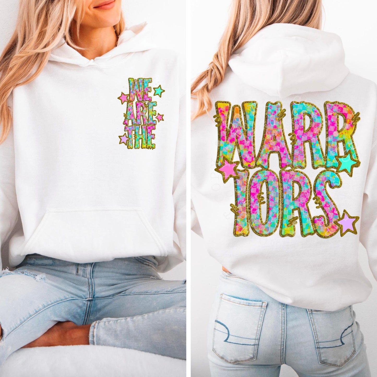 Warriors Star Neon Checker Mascot Front/Back DTF Transfer