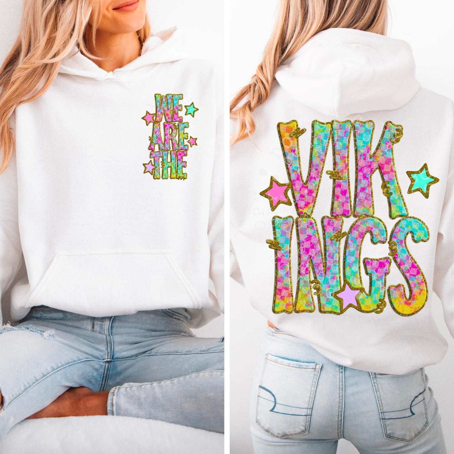 Vikings Star Neon Checker Mascot Front/Back DTF Transfer