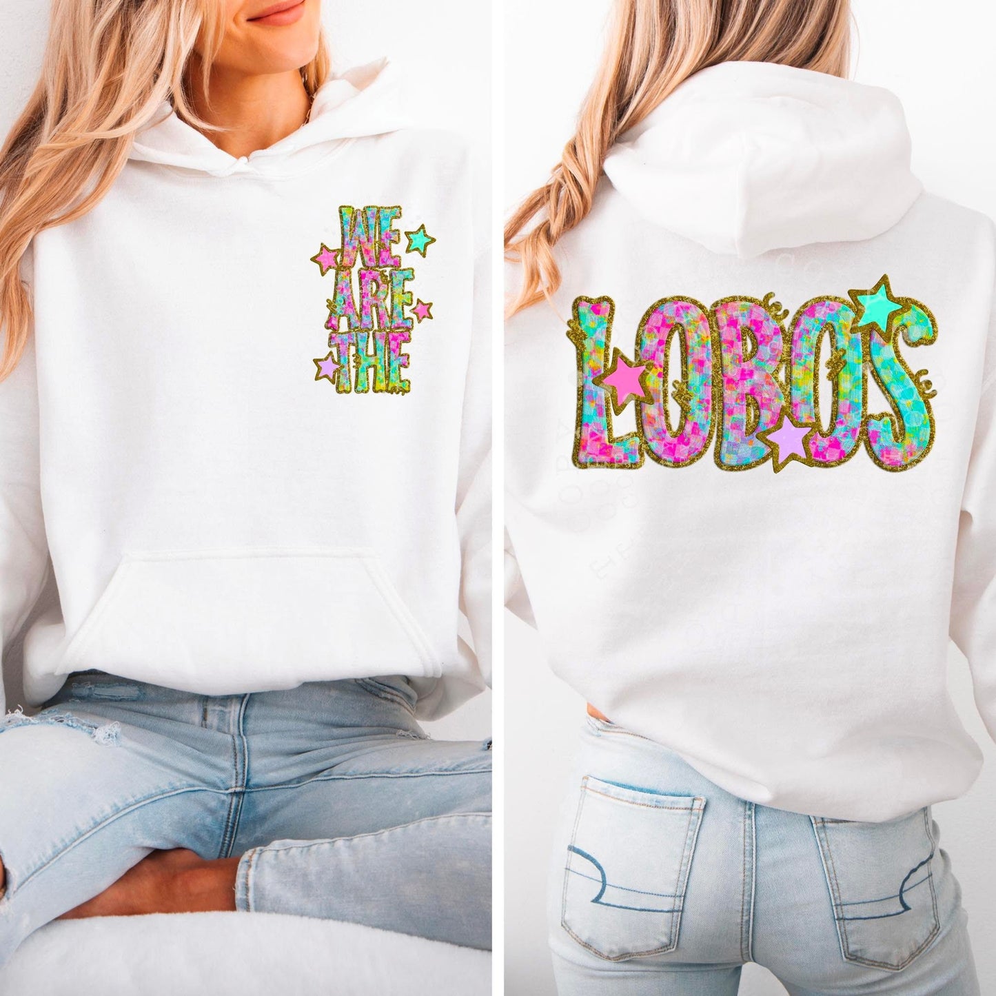 Lobos Star Neon Checker Mascot Front/Back DTF Transfer