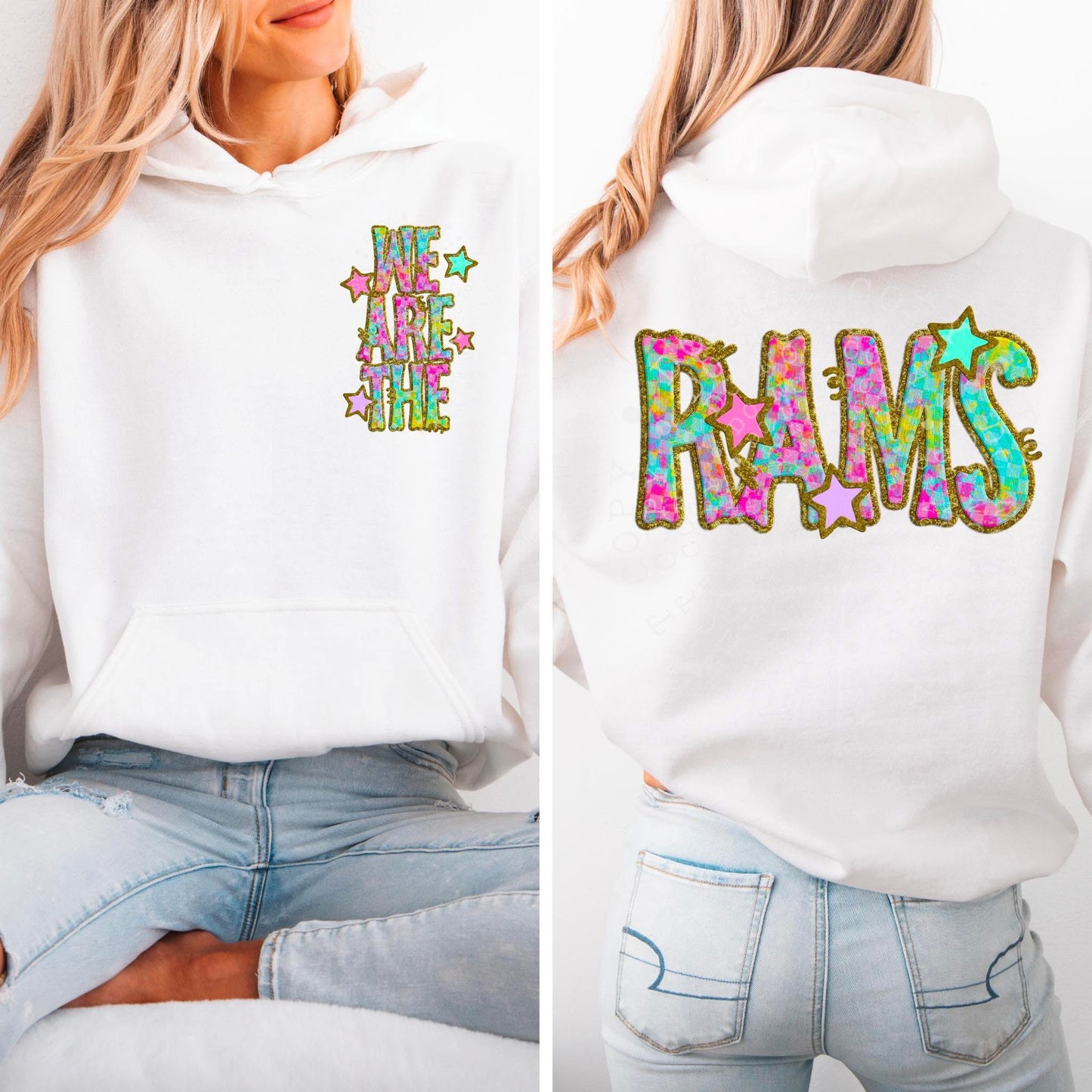 Rams Star Neon Checker Mascot Front/Back DTF Transfer