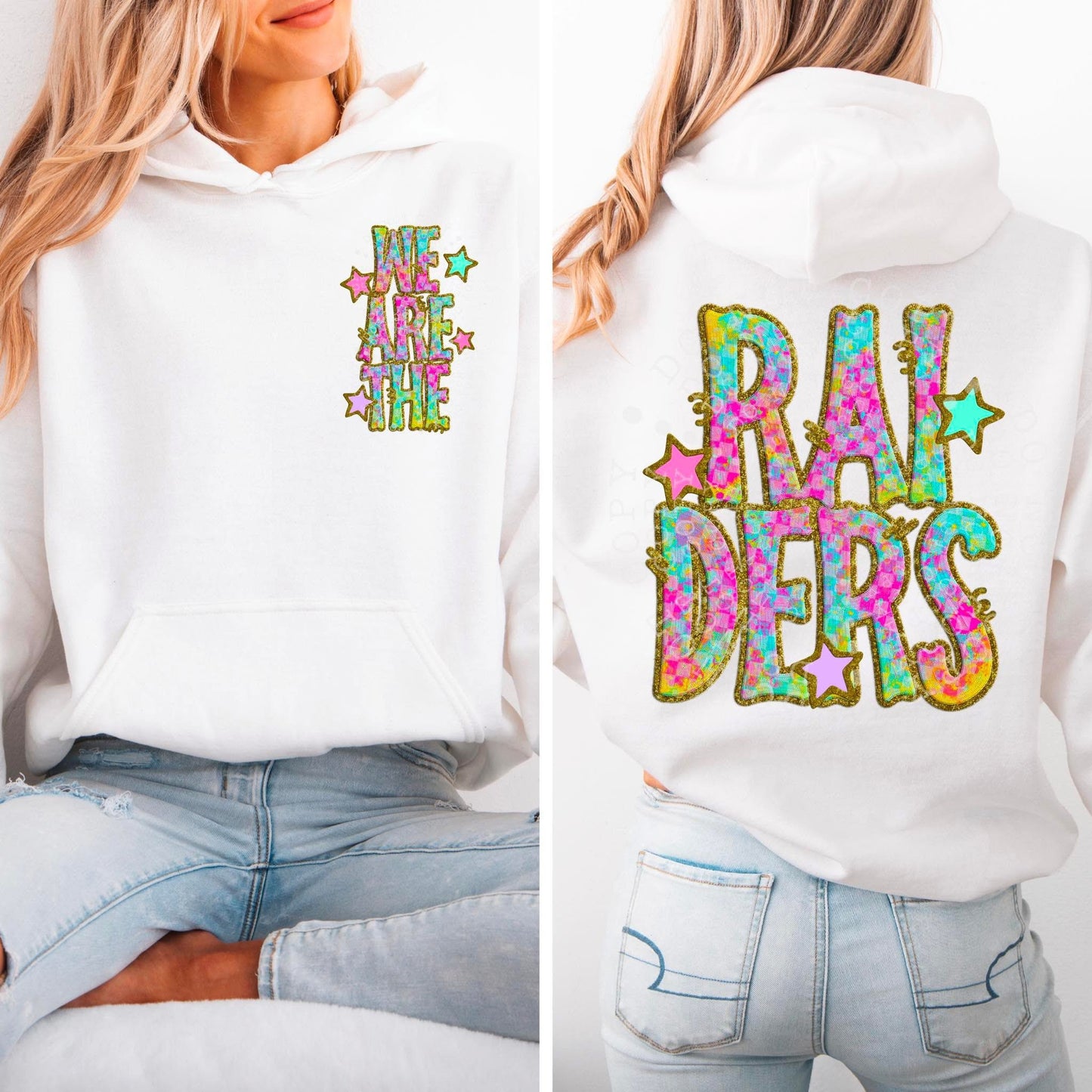 Raiders Star Neon Checker Mascot Front/Back DTF Transfer
