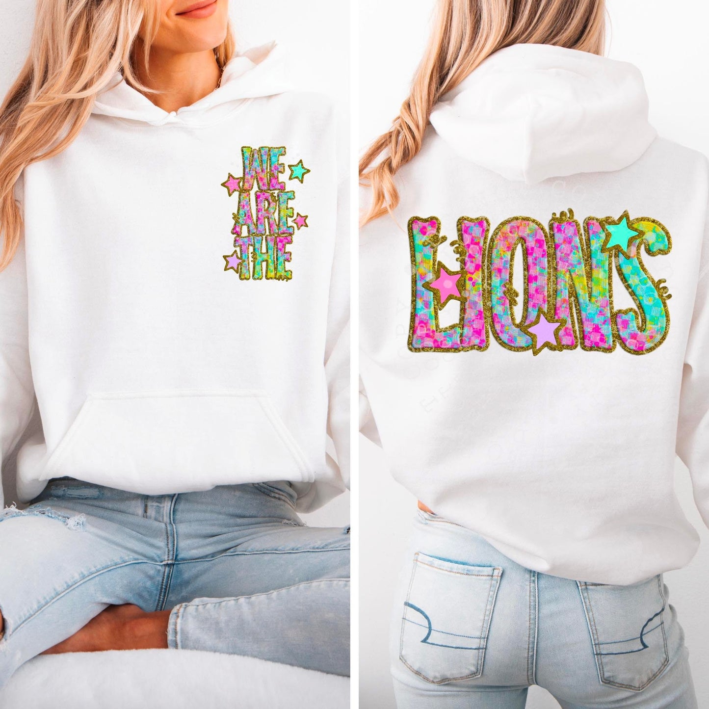 Lions Star Neon Checker Mascot Front/Back DTF Transfer