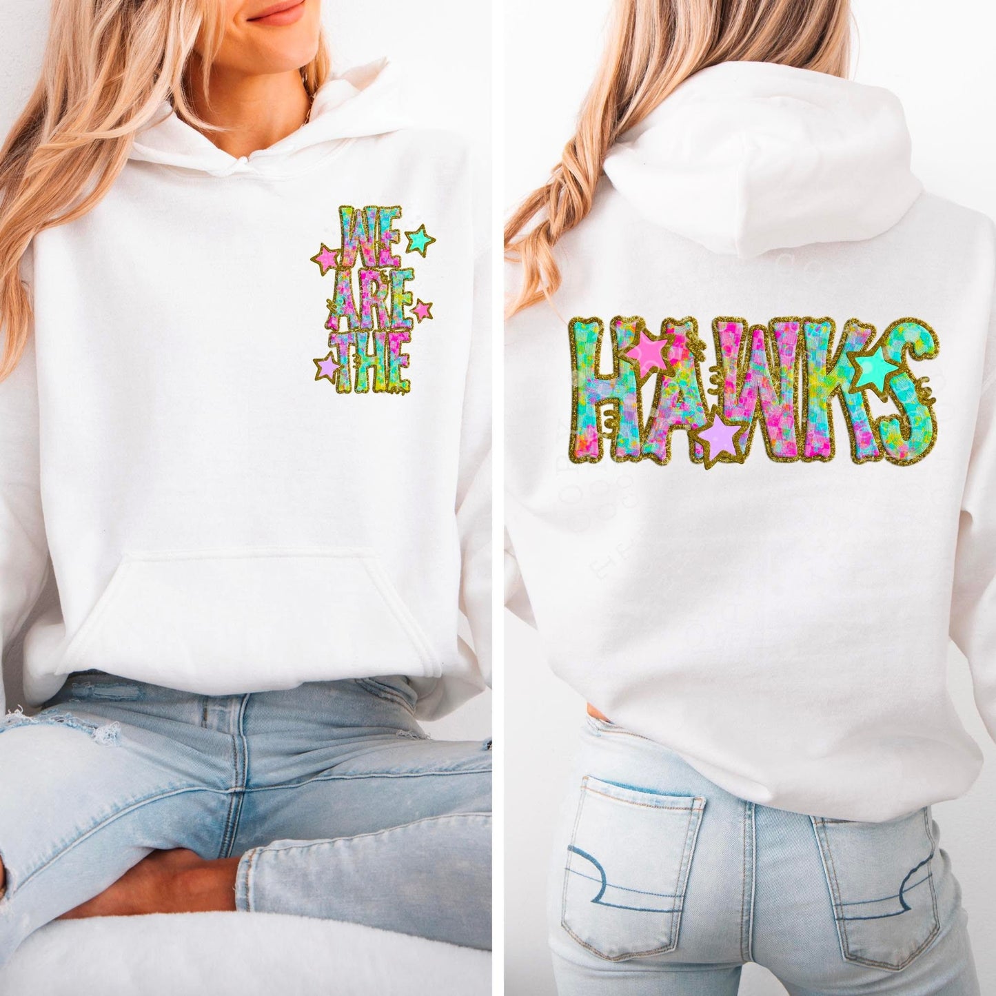 Hawks Star Neon Checker Mascot Front/Back DTF Transfer