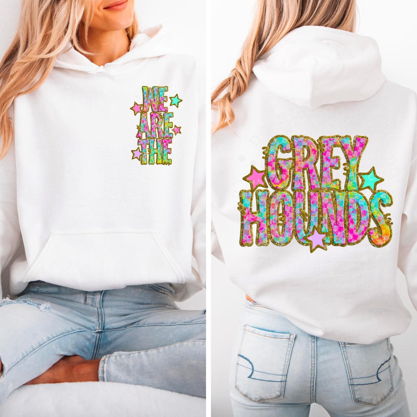 Grey Hounds Star Neon Checker Mascot Front/Back DTF Transfer