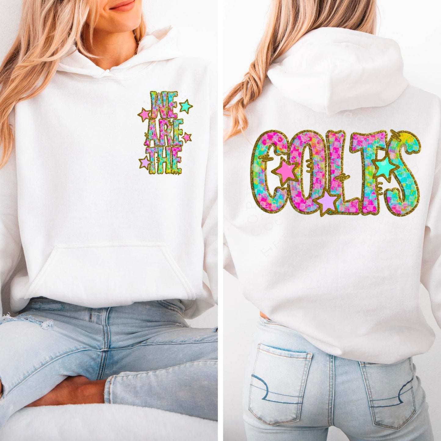 Colts Star Neon Checker Mascot Front/Back DTF Transfer