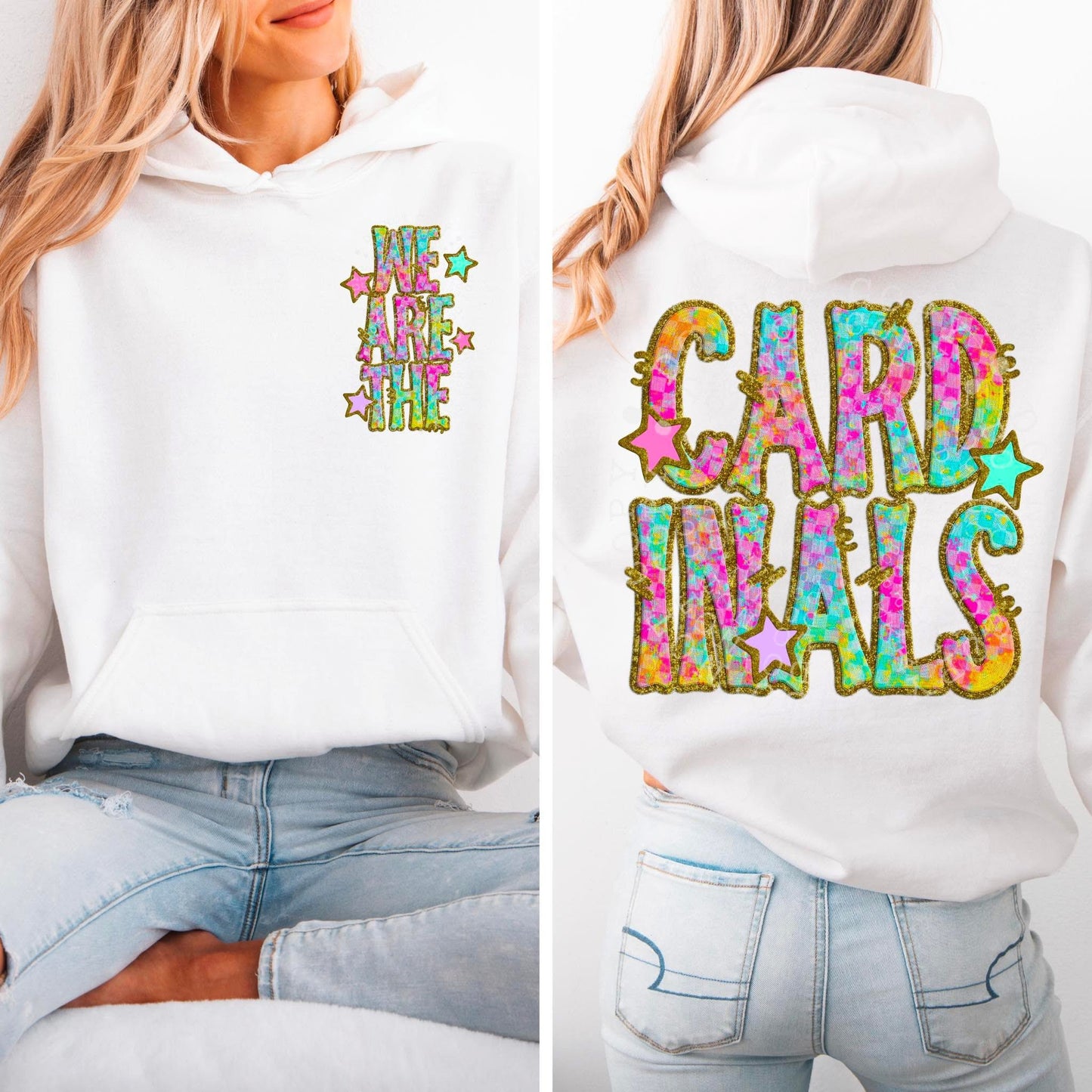 Cardinals Star Neon Checker Mascot Front/Back DTF Transfer