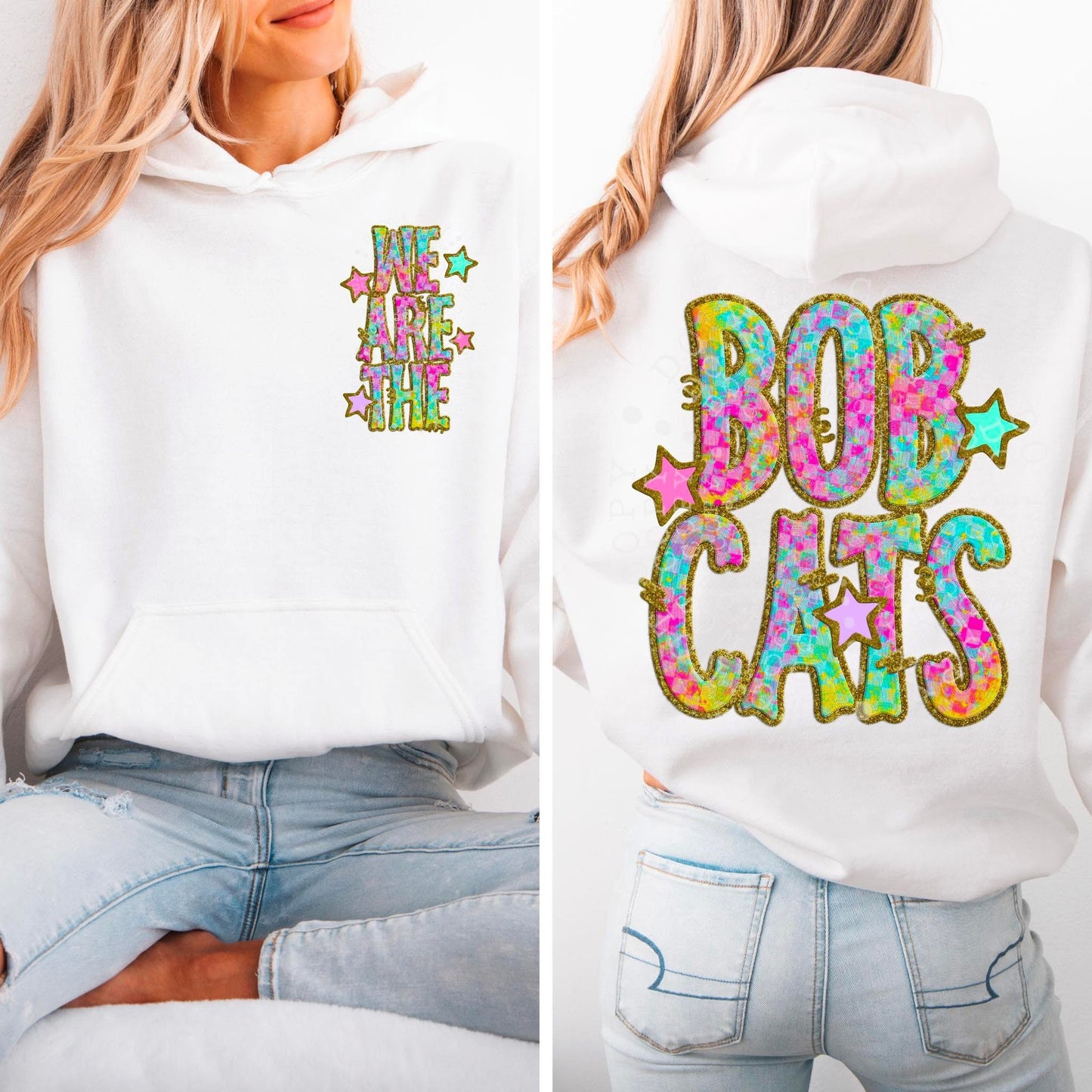 Bobcats Star Neon Checker Mascot Front/Back DTF Transfer