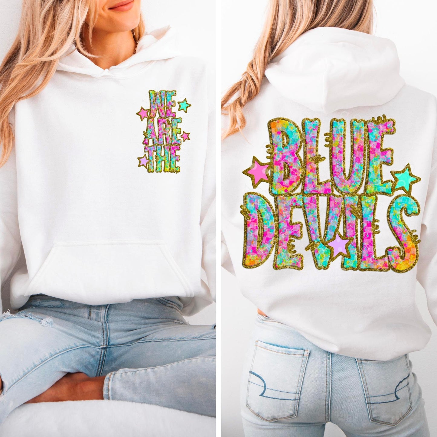 Blue Devils Star Neon Checker Mascot Front/Back DTF Transfer