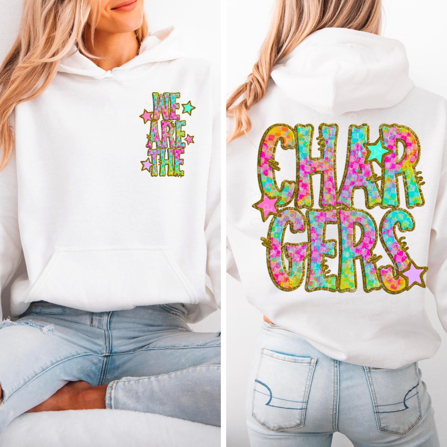Chargers Star Neon Checker Mascot Front/Back DTF Transfer