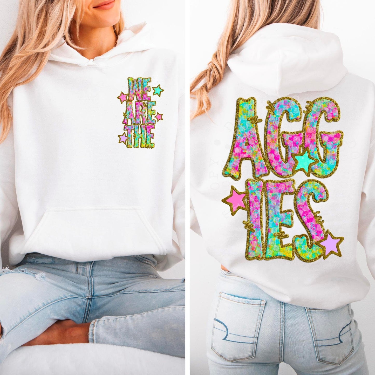 Aggies Star Neon Checker Mascot Front/Back DTF Transfer
