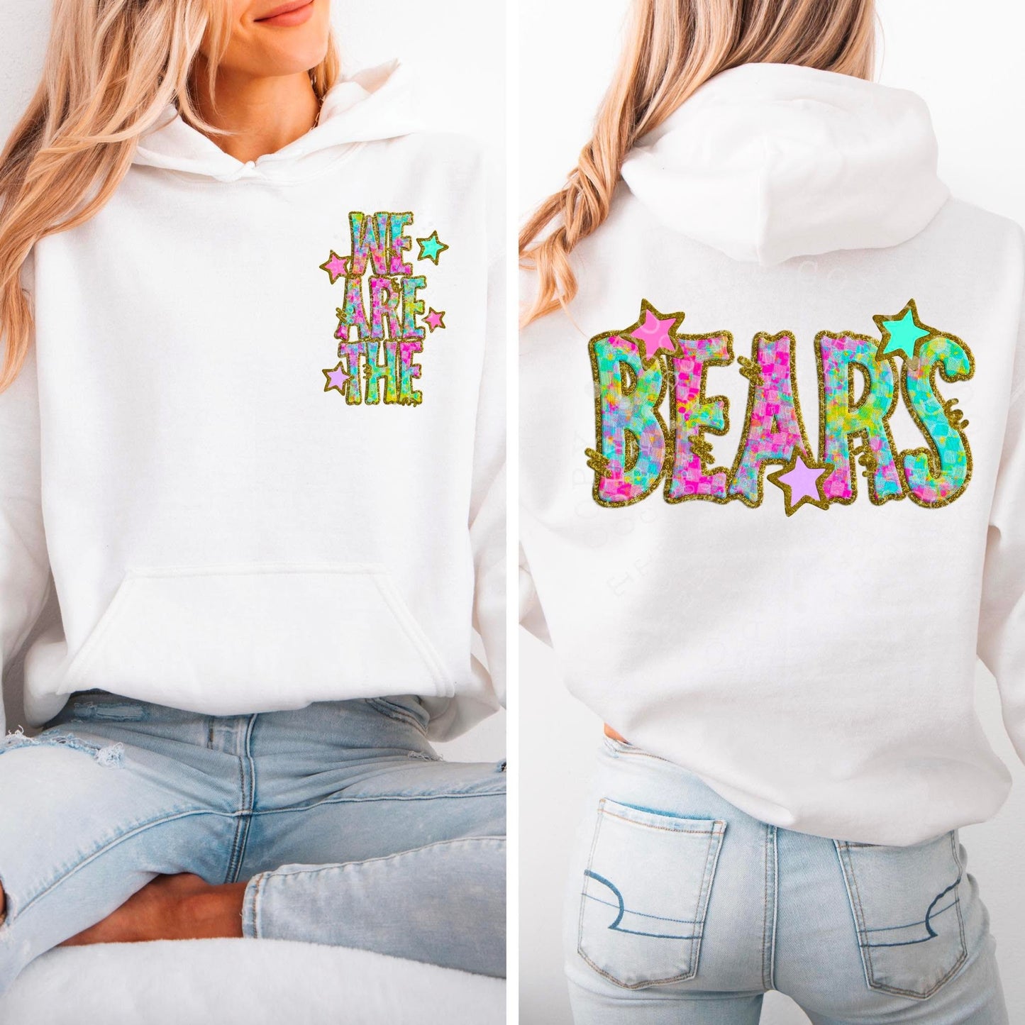 Bears Star Neon Checker Mascot Front/Back DTF Transfer