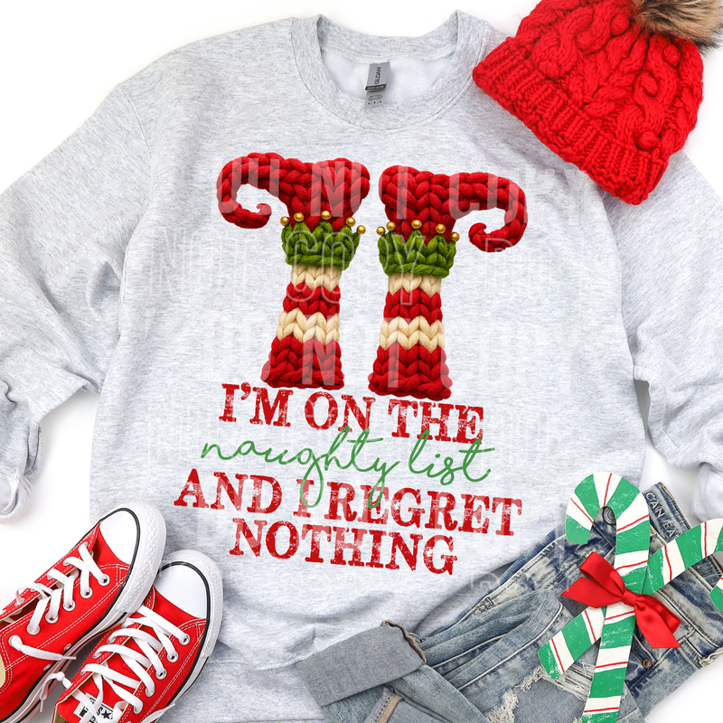 I'm On The Naughty List Yarn Faux DTF Transfer