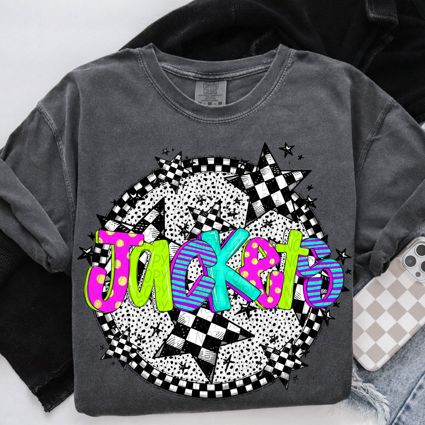 Jackets Mascot Neon Checker DTF Transfer