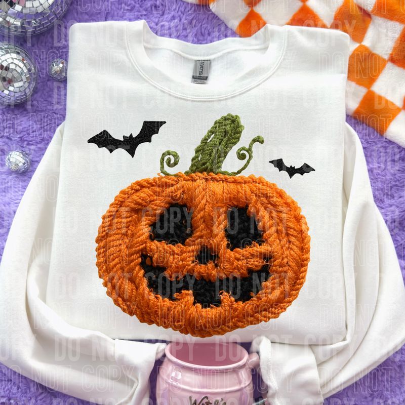 Jack O Lantern Yarn Faux DTF Transfer