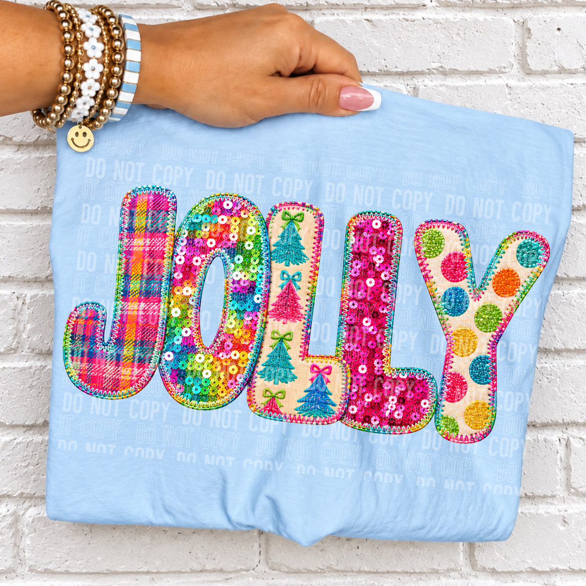 Jolly Faux Sequin Embroidery DTF Transfer
