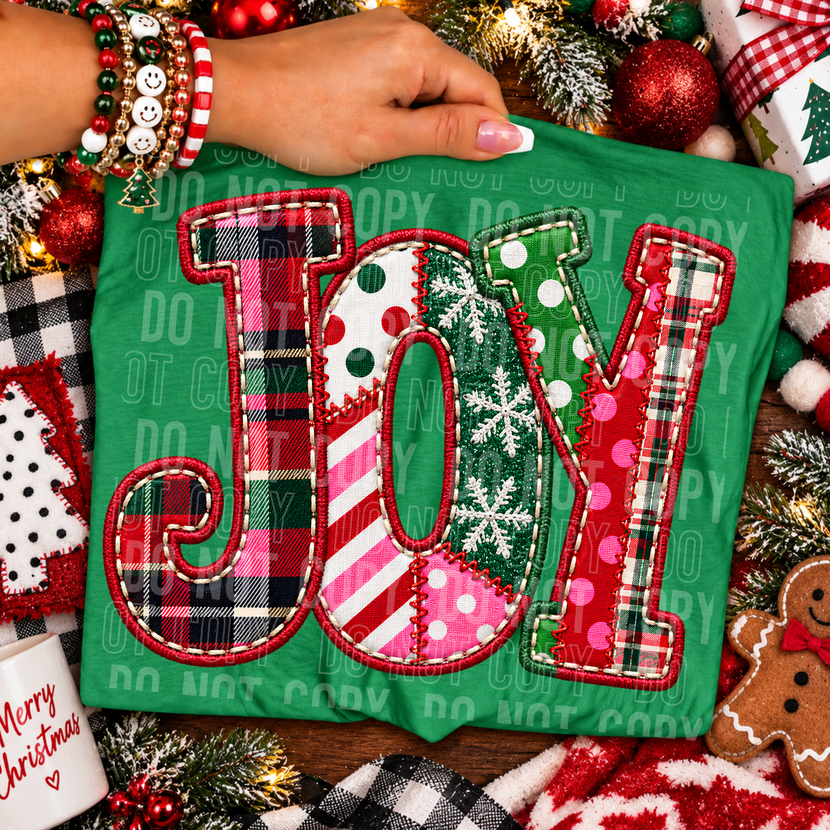 Joy Plaid Faux Embroidery DTF Transfer