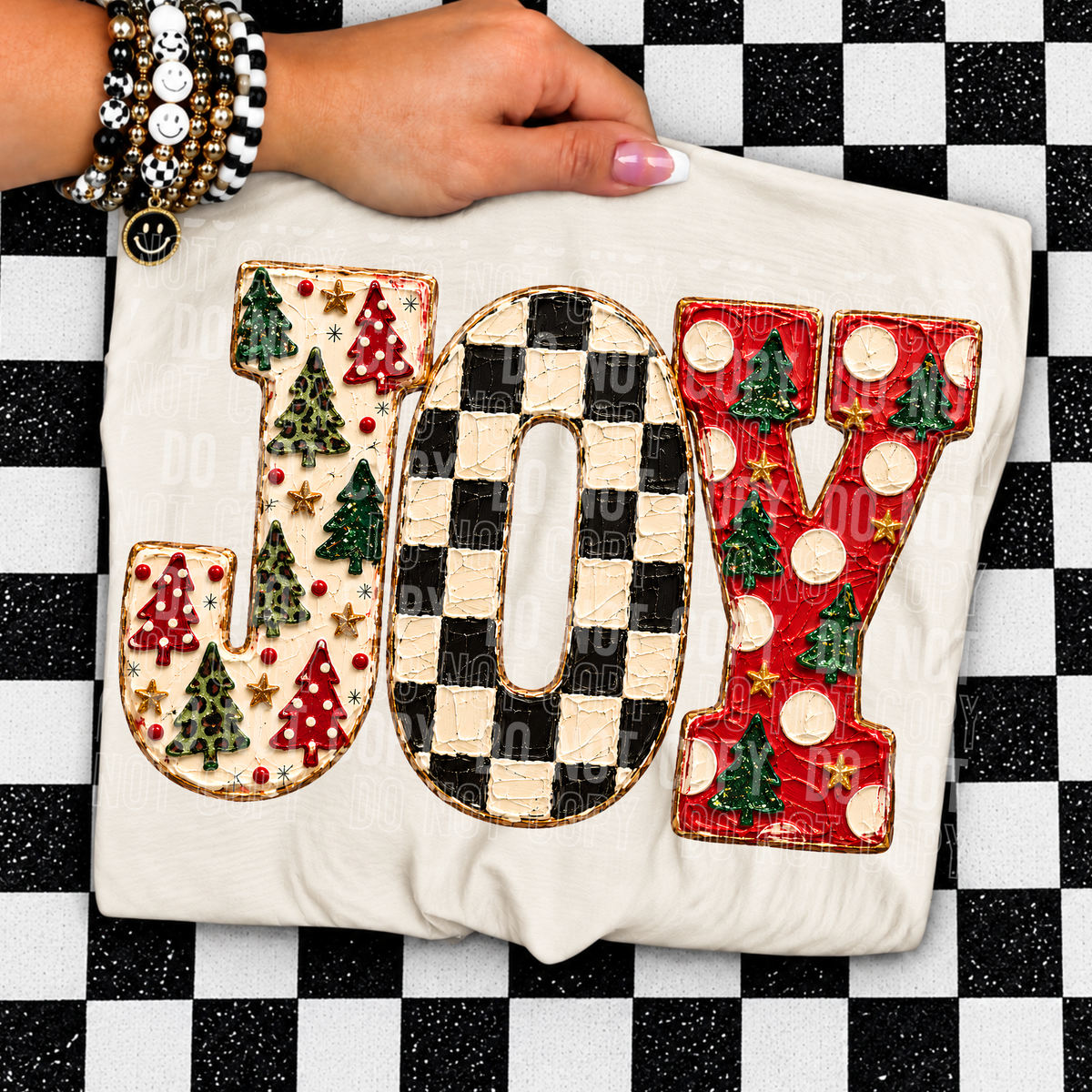 Joy Christmas Painted Faux DTF Transfer