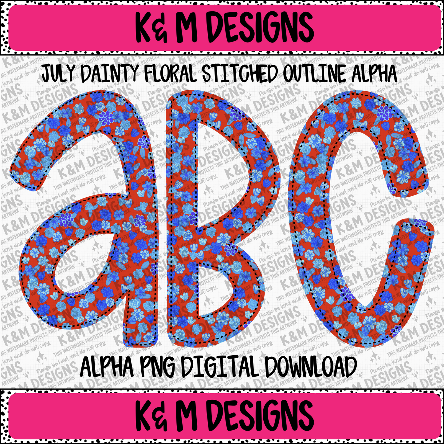 July Dainty Floral Stitched Outline Alpha PNG Set Digital Download