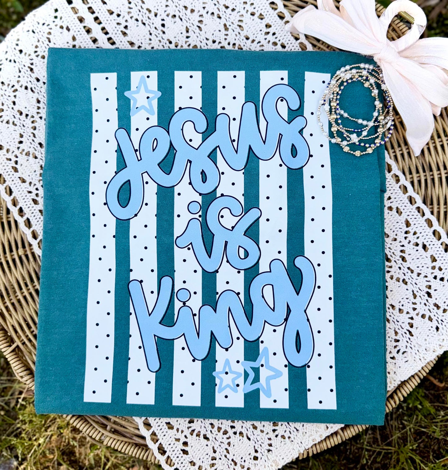 Jesus Is King Dottie Stripes DTF Transfer