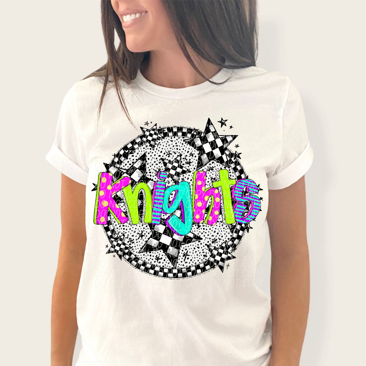 Knights Mascot Neon Checker DTF Transfer