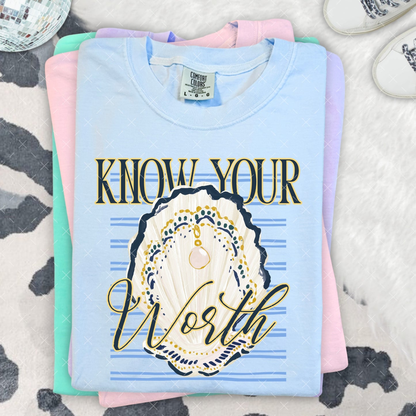 Know Your Worth Oyster Pearl DTF Transfer
