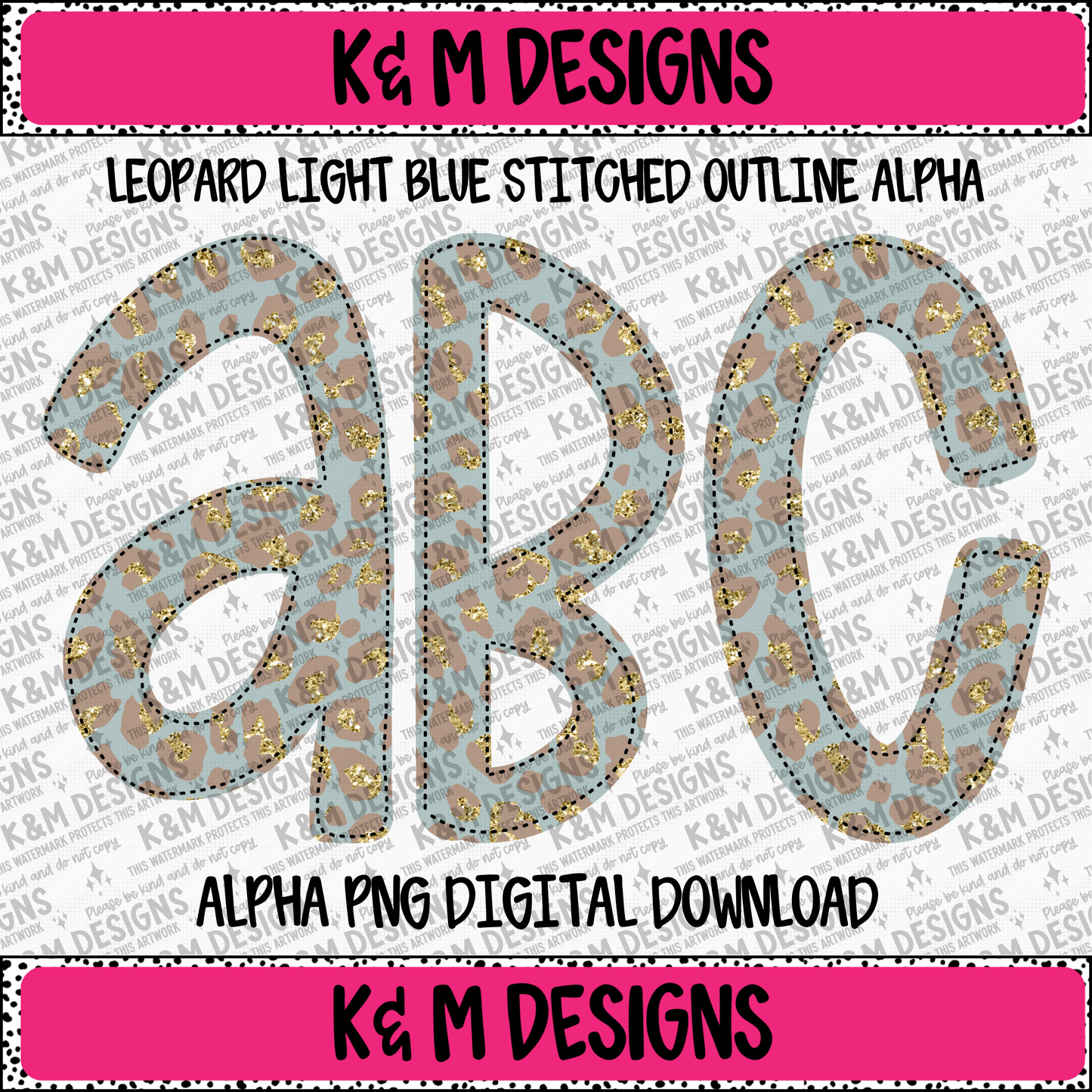 Leopard Light Blue Stitched Outline Alpha PNG Set Digital Download