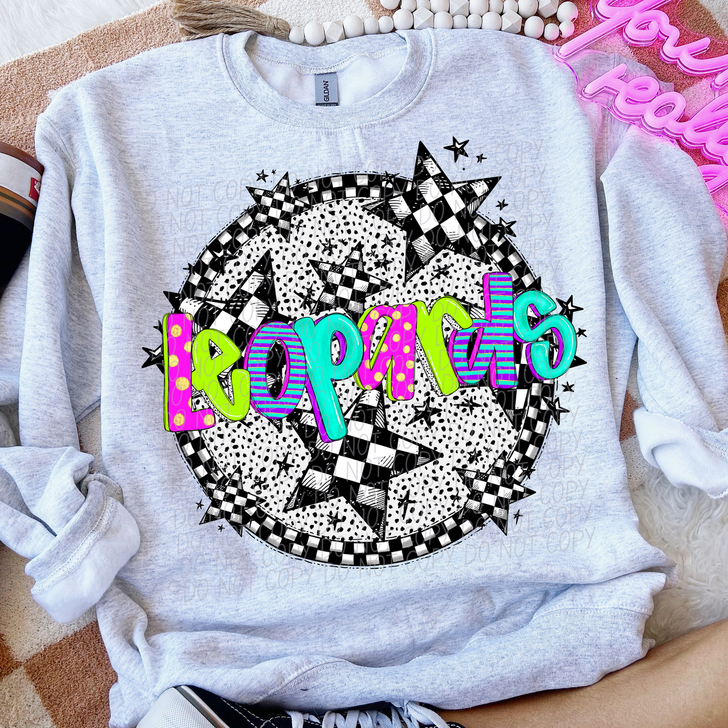 Leopards Mascot Neon Checker DTF Transfer