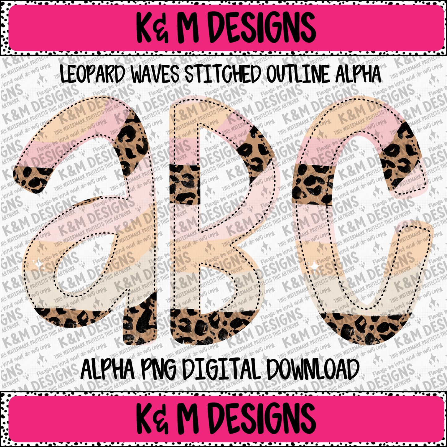 Leopard Waves Stitched Outline Alpha PNG Set Digital Download