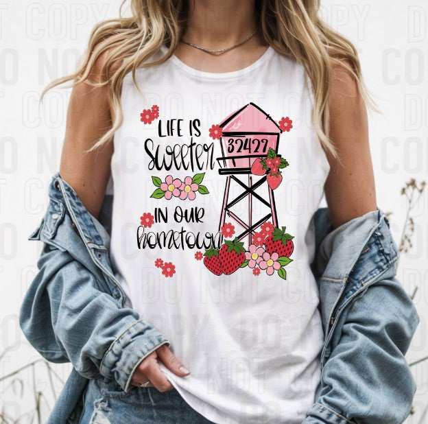 Life Is Sweeter In Our Hometown Custom Zipcode DTF Transfer