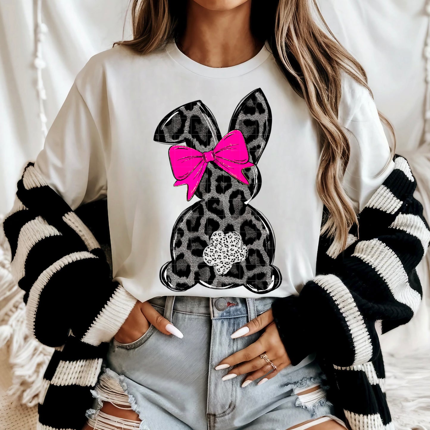 Black Leopard Bunny With Bow DTF Transfer
