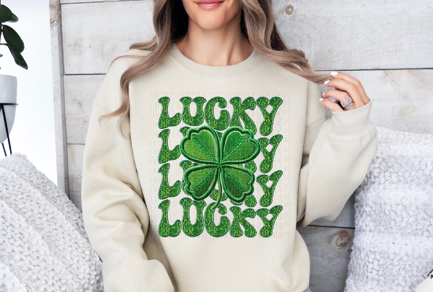 Lucky Glittery Faux Stacked DTF Transfer