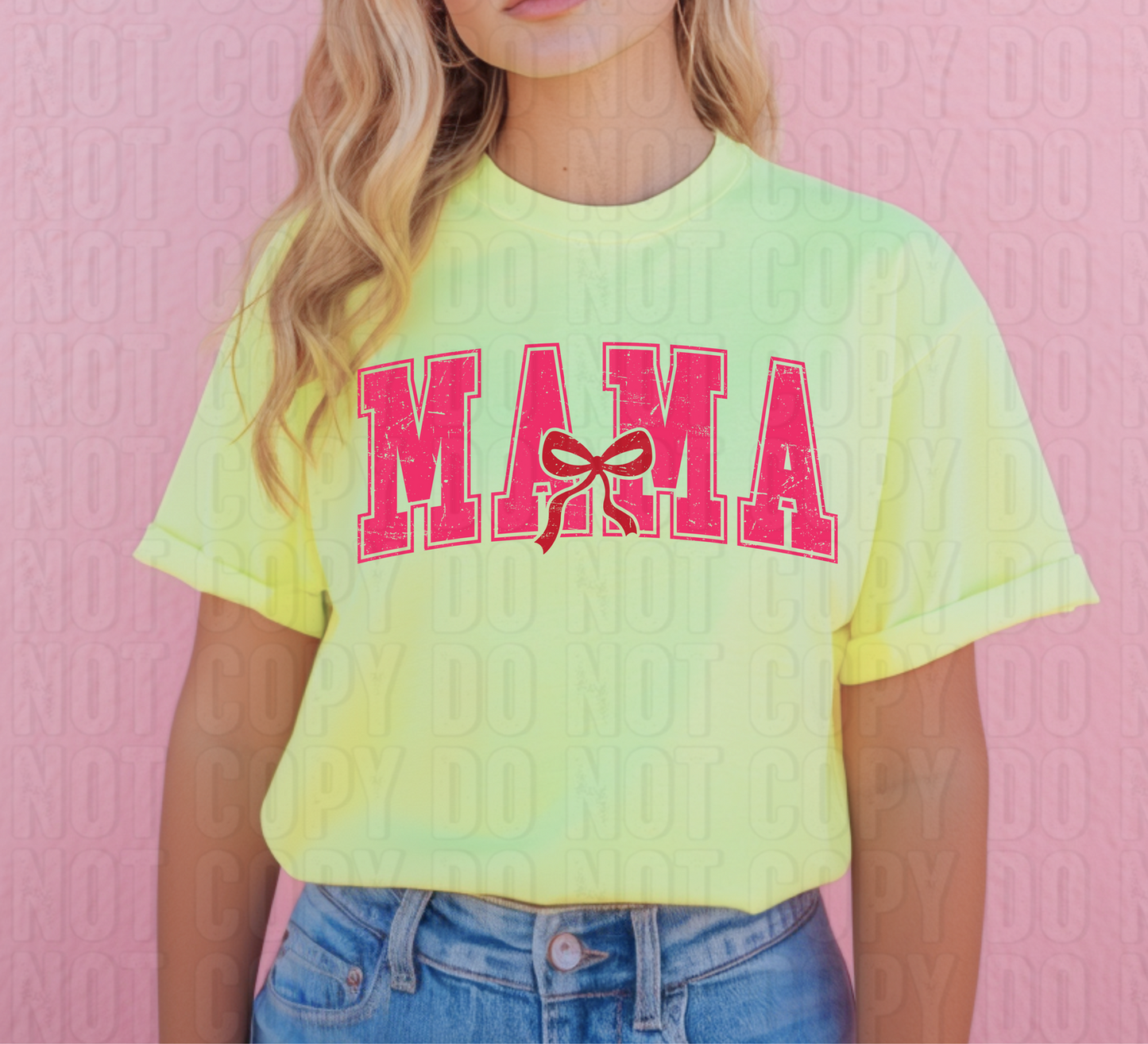 Mama Pink Coquette Bow Distressed DTF Transfer