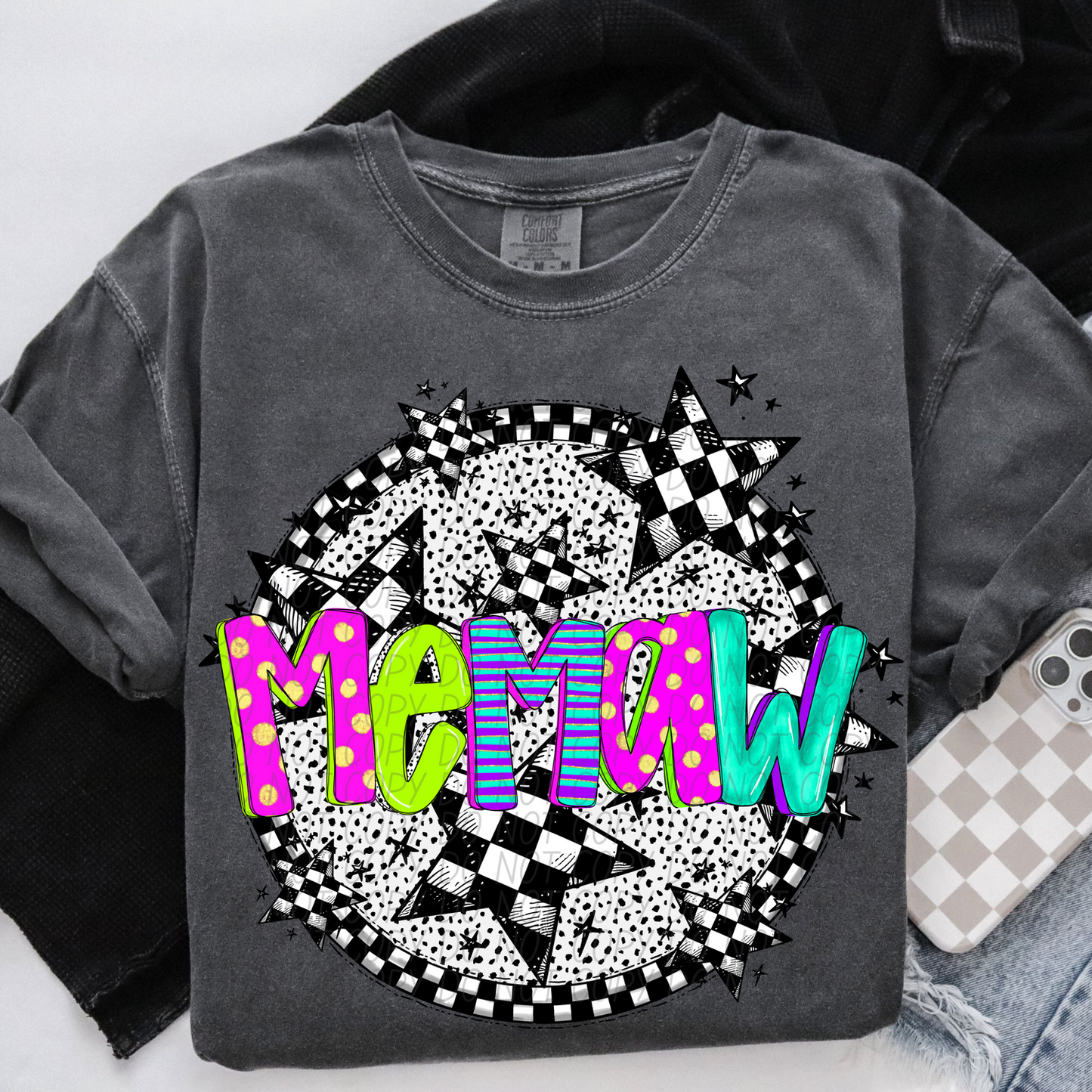 Memaw Neon Checker DTF Transfer