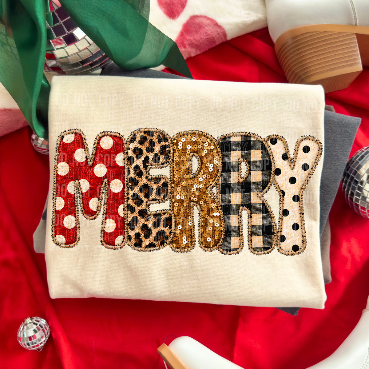 Merry Polka Dots Faux Sequin Embroidery DTF Transfer