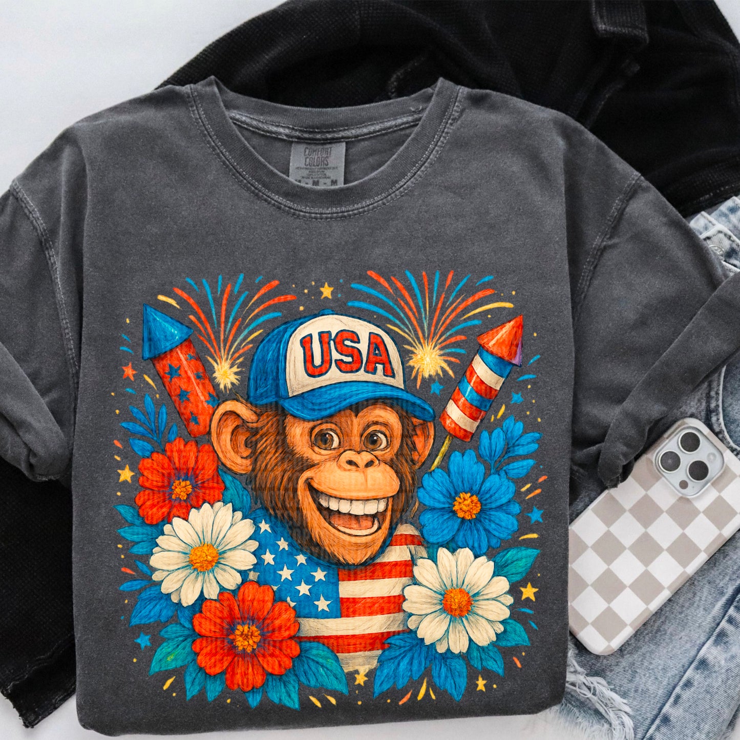 USA 4th Of July Monkey DTF Transfer