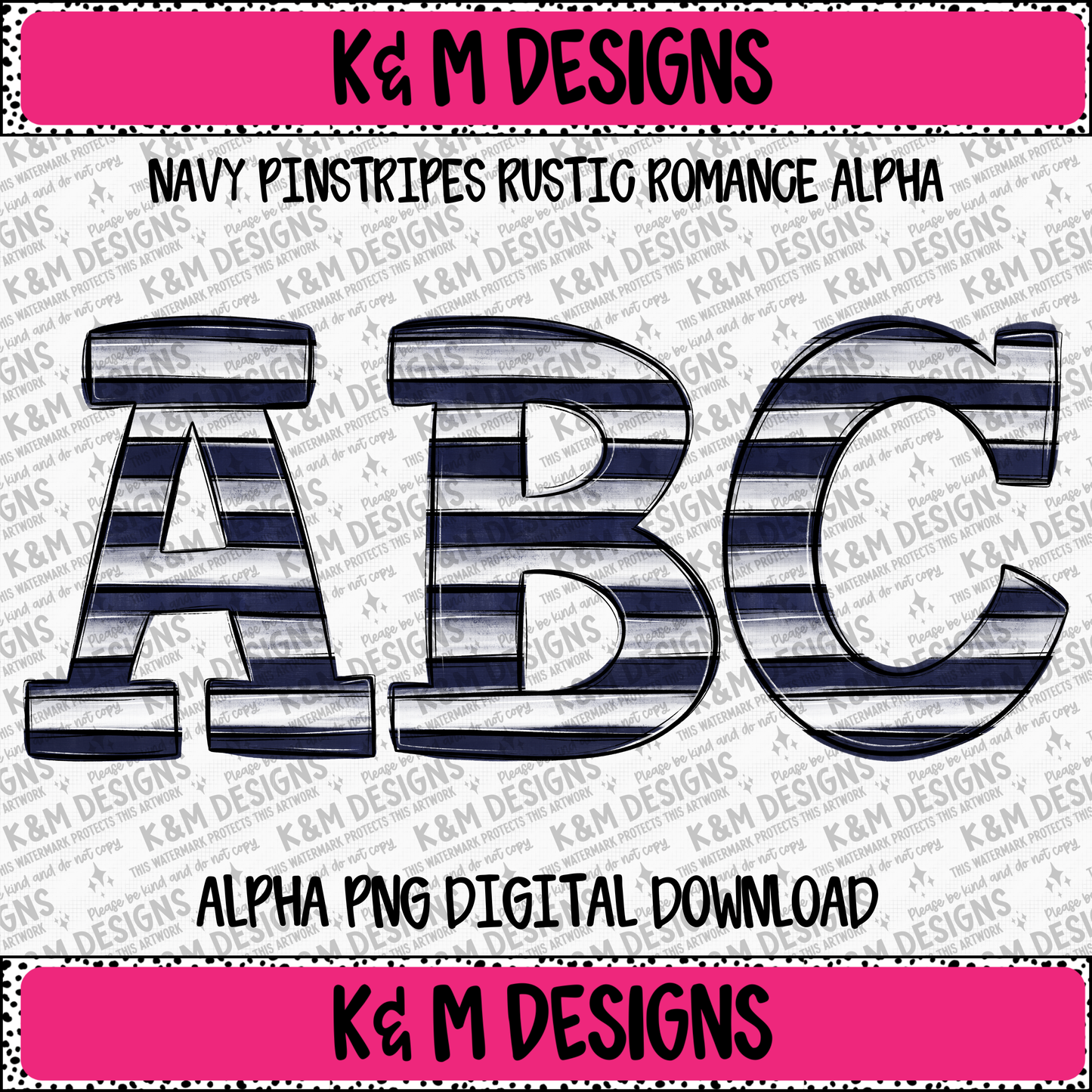Navy Pinstripes Rustic Romance Alpha PNG Set Digital Download