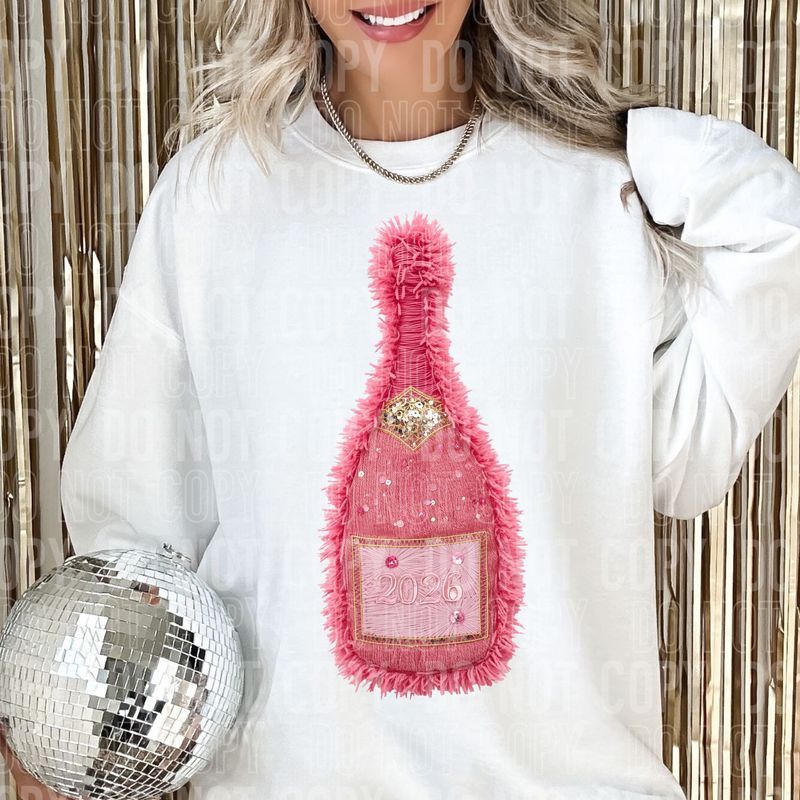 Champagne Pink 2026 Bottle Yarn Faux DTF Transfer