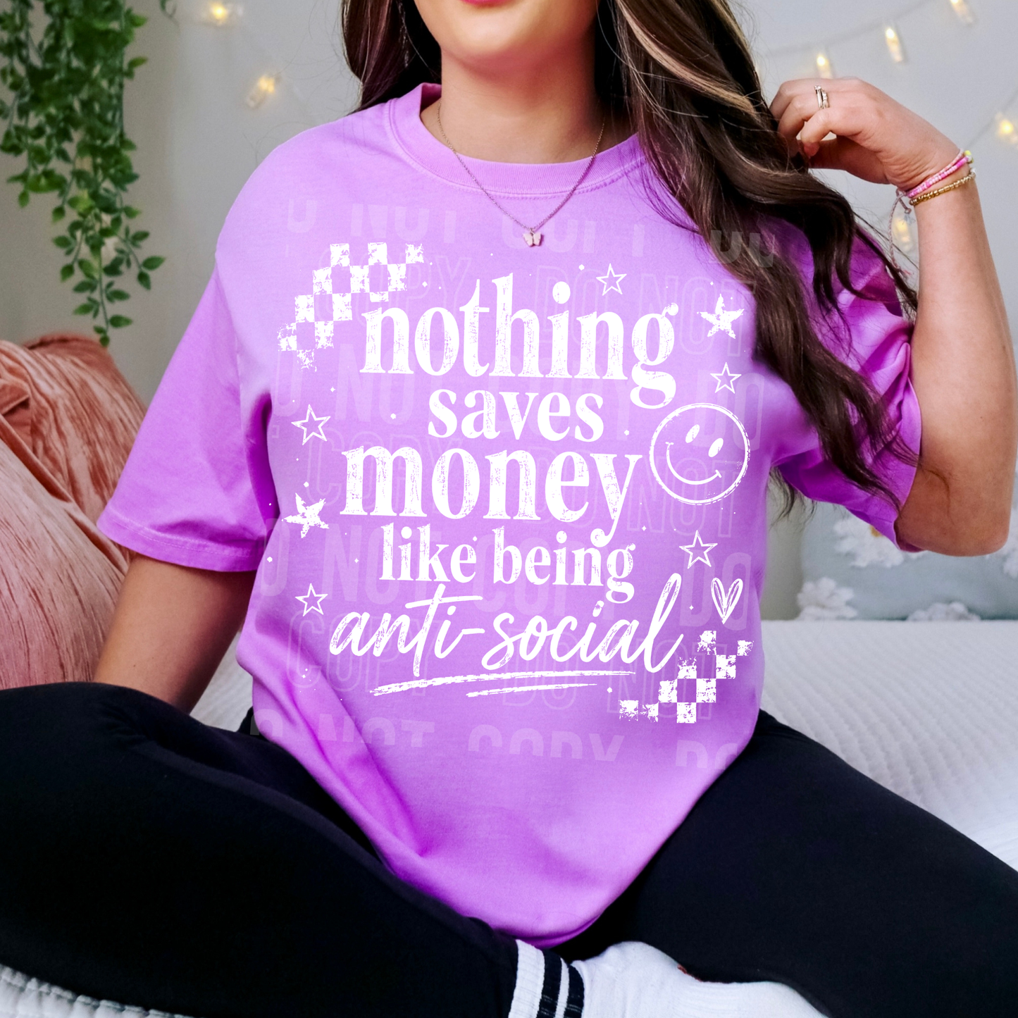 Nothing Saves Money Like Being Anti-Social White Font DTF Transfer