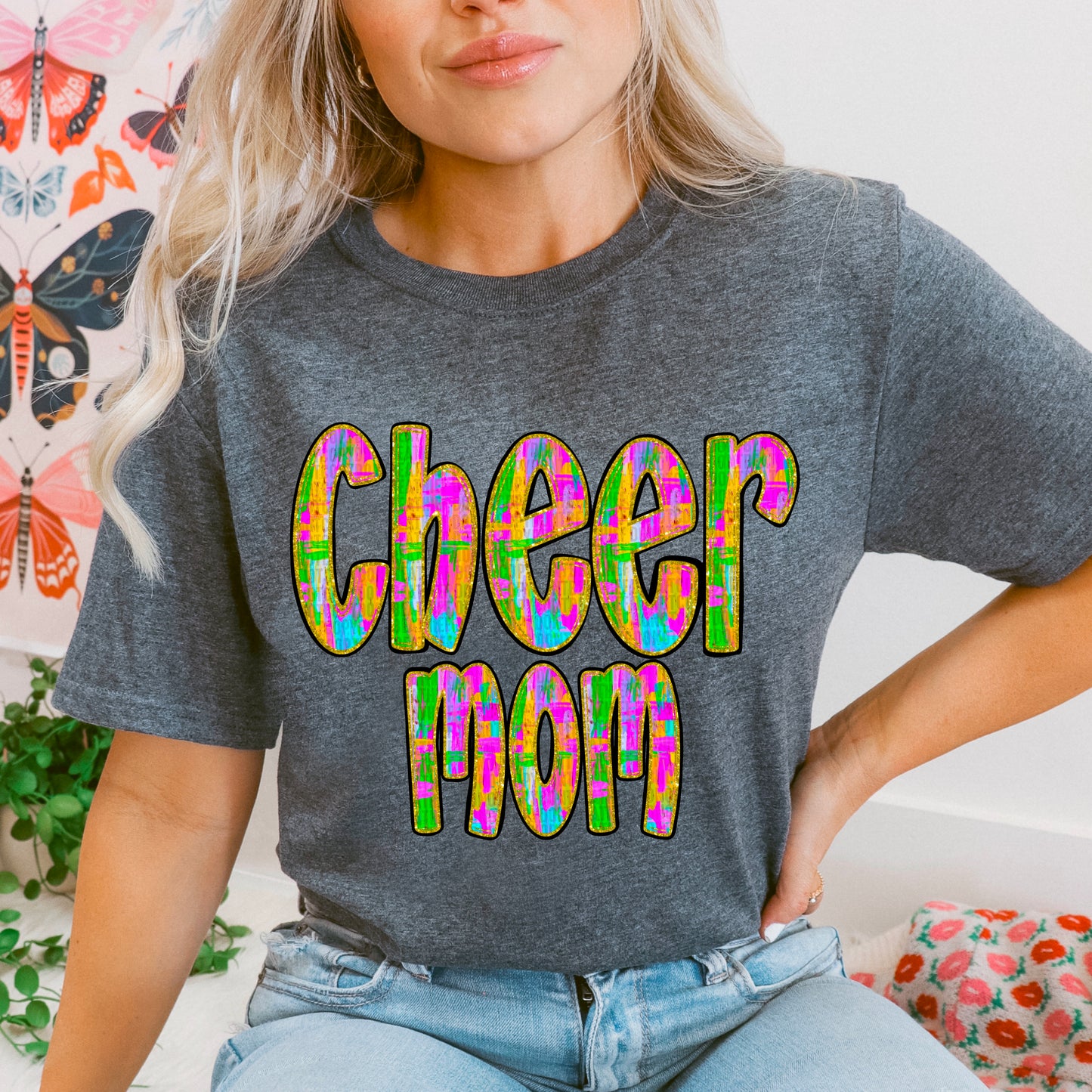 Neon Glitter Cheer Mom DTF Transfer