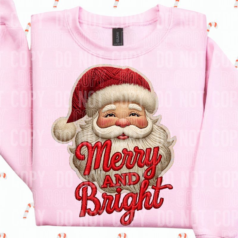 Merry & Bright Santa Yarn Embroidery Faux DTF Transfer